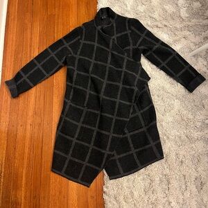 Eileen Fisher Merino Wool Front Black Plaid Open Cardigan Women’s Size Medium